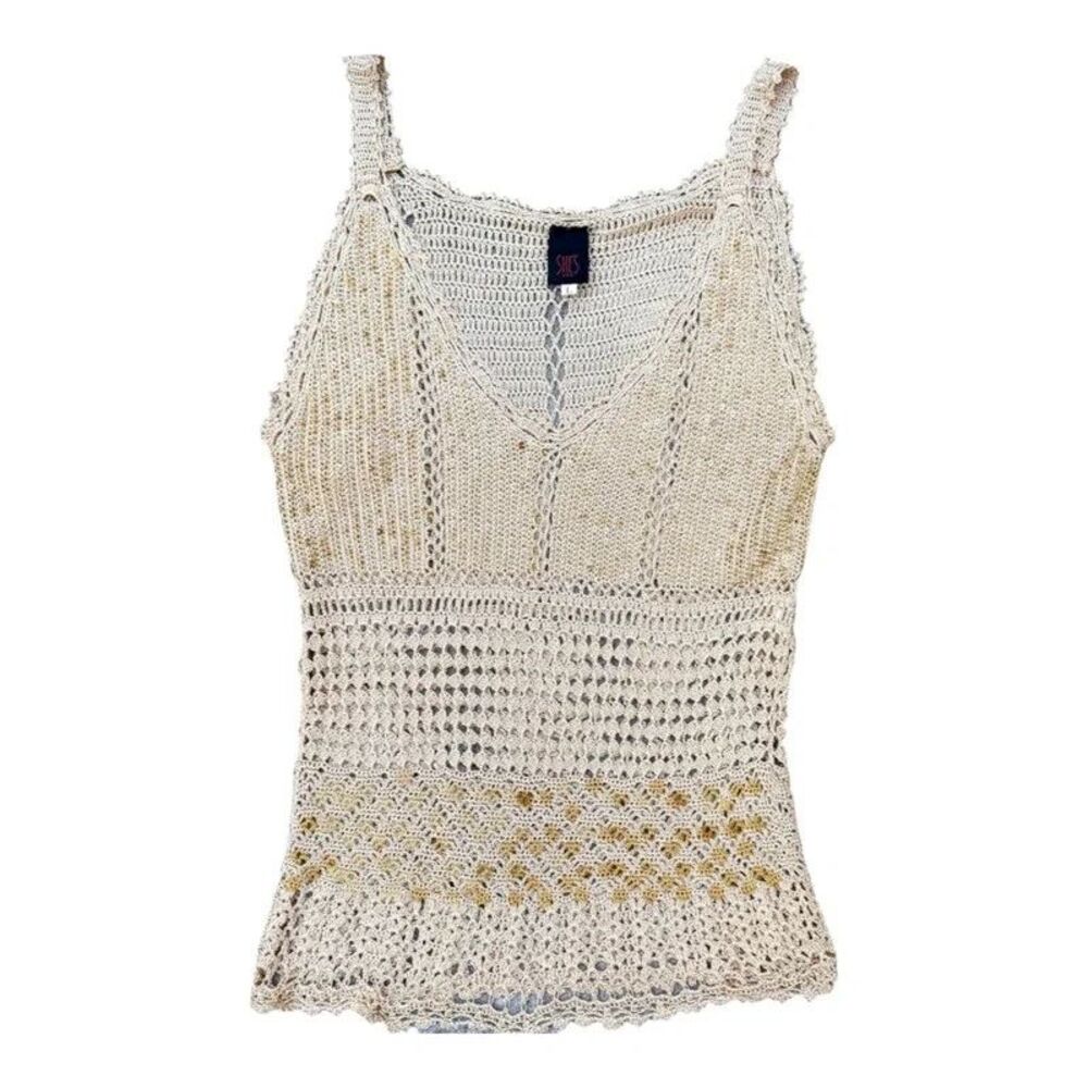 Vintage Y2K Fairy Mermaid Boho She's Sequin Crochet Scalloped Knit Tank Top - L
